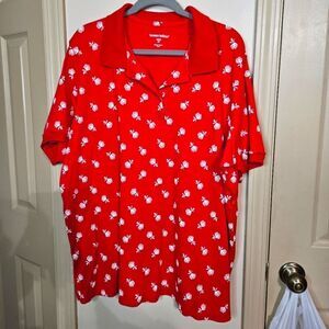 #257 Women Within- Red Polo Top w White Flowers - Size: 26W-28W